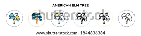 American elm tree icon in filled, thin line, outline and stroke style. Vector illustration of two colored and black american elm tree vector icons designs can be used for mobile, ui, web