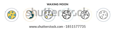 Waxing moon icon in filled, thin line, outline and stroke style. Vector illustration of two colored and black waxing moon vector icons designs can be used for mobile, ui, web