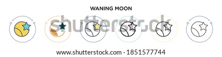 Waning moon icon in filled, thin line, outline and stroke style. Vector illustration of two colored and black waning moon vector icons designs can be used for mobile, ui, web
