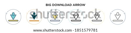 Big download arrow icon in filled, thin line, outline and stroke style. Vector illustration of two colored and black big download arrow vector icons designs can be used for mobile, ui, web