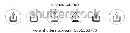 Upload button icon in filled, thin line, outline and stroke style. Vector illustration of two colored and black upload button vector icons designs can be used for mobile, ui, web