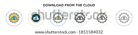 Download from the cloud icon in filled, thin line, outline and stroke style. Vector illustration of two colored and black download from the cloud vector icons designs can be used for mobile, ui, web