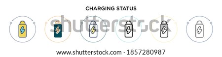 Charging status icon in filled, thin line, outline and stroke style. Vector illustration of two colored and black charging status vector icons designs can be used for mobile, ui, web