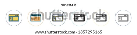 Sidebar icon in filled, thin line, outline and stroke style. Vector illustration of two colored and black sidebar vector icons designs can be used for mobile, ui, web