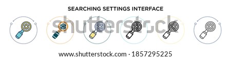 Searching settings interface icon in filled, thin line, outline and stroke style. Vector illustration of two colored and black searching settings interface vector icons designs can be used for