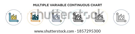 Multiple variable continuous chart icon in filled, thin line, outline and stroke style. Vector illustration of two colored and black multiple variable continuous chart vector icons designs can be