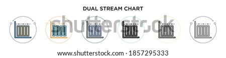 Dual stream chart icon in filled, thin line, outline and stroke style. Vector illustration of two colored and black dual stream chart vector icons designs can be used for mobile, ui, web