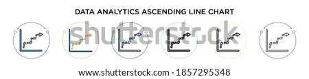 Data analytics ascending line chart icon in filled, thin line, outline and stroke style. Vector illustration of two colored and black data analytics ascending line chart vector icons designs can be 