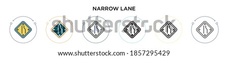 Narrow lane sign icon in filled, thin line, outline and stroke style. Vector illustration of two colored and black narrow lane sign vector icons designs can be used for mobile, ui, web