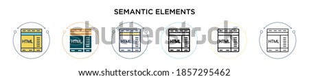 Semantic elements icon in filled, thin line, outline and stroke style. Vector illustration of two colored and black semantic elements vector icons designs can be used for mobile, ui, web