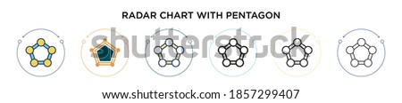 Radar chart with pentagon icon in filled, thin line, outline and stroke style. Vector illustration of two colored and black radar chart with pentagon vector icons designs can be used for mobile, ui, 