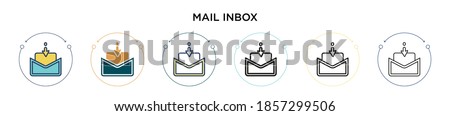 Mail inbox icon in filled, thin line, outline and stroke style. Vector illustration of two colored and black mail inbox vector icons designs can be used for mobile, ui, web