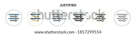 Justified icon in filled, thin line, outline and stroke style. Vector illustration of two colored and black justified vector icons designs can be used for mobile, ui, web
