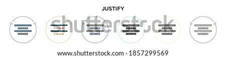 Justify icon in filled, thin line, outline and stroke style. Vector illustration of two colored and black justify vector icons designs can be used for mobile, ui, web