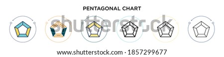 Pentagonal chart icon in filled, thin line, outline and stroke style. Vector illustration of two colored and black pentagonal chart vector icons designs can be used for mobile, ui, web