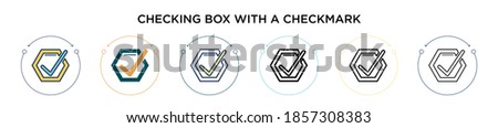 Checking box with a checkmark icon in filled, thin line, outline and stroke style. Vector illustration of two colored and black checking box with a checkmark vector icons designs can be used for 