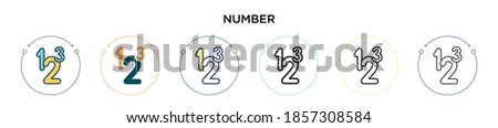 Number icon in filled, thin line, outline and stroke style. Vector illustration of two colored and black number vector icons designs can be used for mobile, ui, web