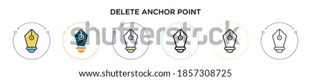 Delete anchor point icon in filled, thin line, outline and stroke style. Vector illustration of two colored and black delete anchor point vector icons designs can be used for mobile, ui, web