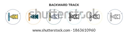 Backward track icon in filled, thin line, outline and stroke style. Vector illustration of two colored and black backward track vector icons designs can be used for mobile, ui, web