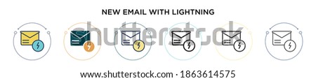 New email with lightning sign icon in filled, thin line, outline and stroke style. Vector illustration of two colored and black new email with lightning sign vector icons designs can be used for 