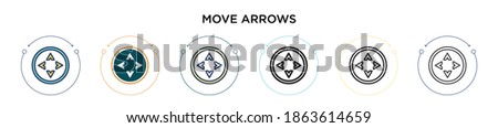 Move arrows icon in filled, thin line, outline and stroke style. Vector illustration of two colored and black move arrows vector icons designs can be used for mobile, ui, web