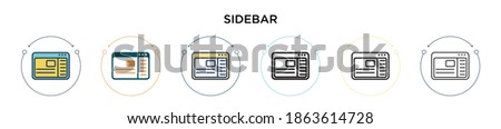 Sidebar icon in filled, thin line, outline and stroke style. Vector illustration of two colored and black sidebar vector icons designs can be used for mobile, ui, web