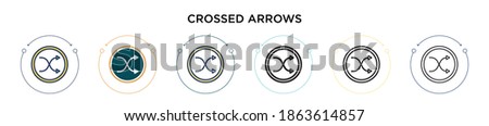 Crossed arrows icon in filled, thin line, outline and stroke style. Vector illustration of two colored and black crossed arrows vector icons designs can be used for mobile, ui, web
