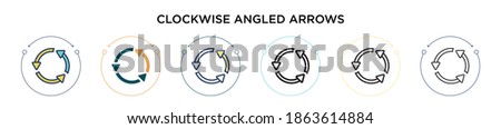 Clockwise angled arrows icon in filled, thin line, outline and stroke style. Vector illustration of two colored and black clockwise angled arrows vector icons designs can be used for mobile, ui, web