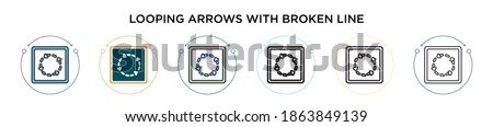 Looping arrows with broken line icon in filled, thin line, outline and stroke style. Vector illustration of two colored and black looping arrows with broken line vector icons designs can be used for 
