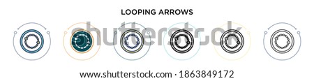 Looping arrows icon in filled, thin line, outline and stroke style. Vector illustration of two colored and black looping arrows vector icons designs can be used for mobile, ui, web