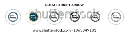 Rotated right arrow icon in filled, thin line, outline and stroke style. Vector illustration of two colored and black rotated right arrow vector icons designs can be used for mobile, ui, web