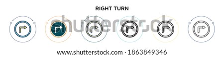 Right turn icon in filled, thin line, outline and stroke style. Vector illustration of two colored and black right turn vector icons designs can be used for mobile, ui, web