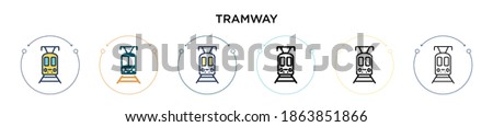 Tramway icon in filled, thin line, outline and stroke style. Vector illustration of two colored and black tramway vector icons designs can be used for mobile, ui, web