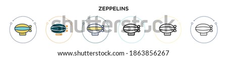 Zeppelins icon in filled, thin line, outline and stroke style. Vector illustration of two colored and black zeppelins vector icons designs can be used for mobile, ui, web