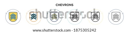 Chevrons icon in filled, thin line, outline and stroke style. Vector illustration of two colored and black chevrons vector icons designs can be used for mobile, ui, web