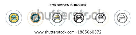 Forbidden burguer icon in filled, thin line, outline and stroke style. Vector illustration of two colored and black forbidden burguer vector icons designs can be used for mobile, ui, web