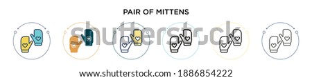 Pair of mittens icon in filled, thin line, outline and stroke style. Vector illustration of two colored and black pair of mittens vector icons designs can be used for mobile, ui, web