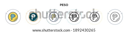 Peso icon in filled, thin line, outline and stroke style. Vector illustration of two colored and black peso vector icons designs can be used for mobile, ui, web