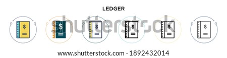 Ledger icon in filled, thin line, outline and stroke style. Vector illustration of two colored and black ledger vector icons designs can be used for mobile, ui, web