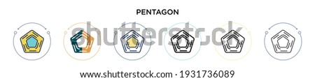 Pentagon icon in filled, thin line, outline and stroke style. Vector illustration of two colored and black pentagon vector icons designs can be used for mobile, ui, web