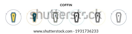 Coffin icon in filled, thin line, outline and stroke style. Vector illustration of two colored and black coffin vector icons designs can be used for mobile, ui, web