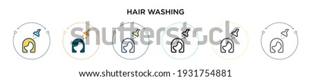 Hair washing icon in filled, thin line, outline and stroke style. Vector illustration of two colored and black hair washing vector icons designs can be used for mobile, ui, web