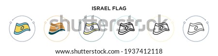 Israel flag icon in filled, thin line, outline and stroke style. Vector illustration of two colored and black israel flag vector icons designs can be used for mobile, ui, web