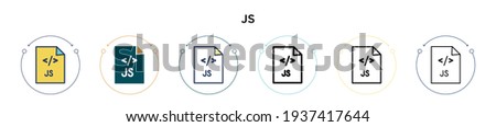 Js icon in filled, thin line, outline and stroke style. Vector illustration of two colored and black js vector icons designs can be used for mobile, ui, web
