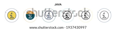 Java icon in filled, thin line, outline and stroke style. Vector illustration of two colored and black java vector icons designs can be used for mobile, ui, web