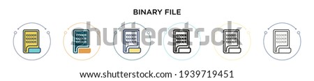 Binary file icon in filled, thin line, outline and stroke style. Vector illustration of two colored and black binary file vector icons designs can be used for mobile, ui, web