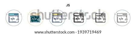 Js icon in filled, thin line, outline and stroke style. Vector illustration of two colored and black js vector icons designs can be used for mobile, ui, web