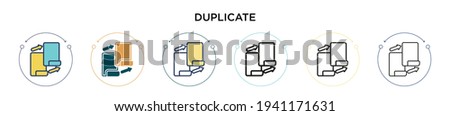 Duplicate icon in filled, thin line, outline and stroke style. Vector illustration of two colored and black duplicate vector icons designs can be used for mobile, ui, web