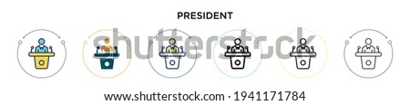 President icon in filled, thin line, outline and stroke style. Vector illustration of two colored and black president vector icons designs can be used for mobile, ui, web