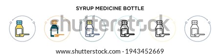 Syrup medicine bottle icon in filled, thin line, outline and stroke style. Vector illustration of two colored and black syrup medicine bottle vector icons designs can be used for mobile, ui, web